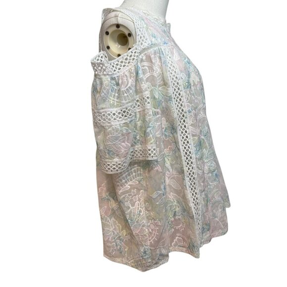 Embroidered Cold Shoulder women's Lace Inset Top. Size M - Picture 4 of 5